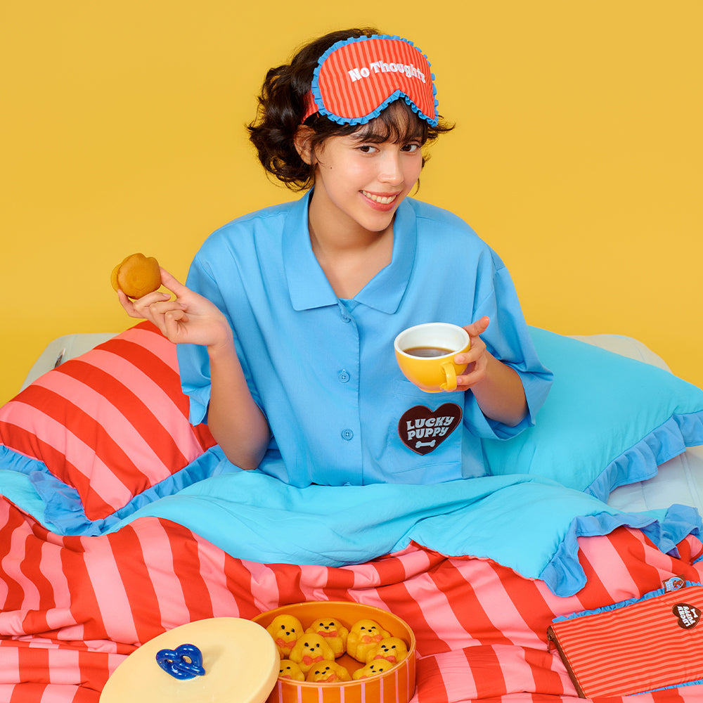半袖ロングパンツパジャマセット - Lucky Puppy Blue Stripe