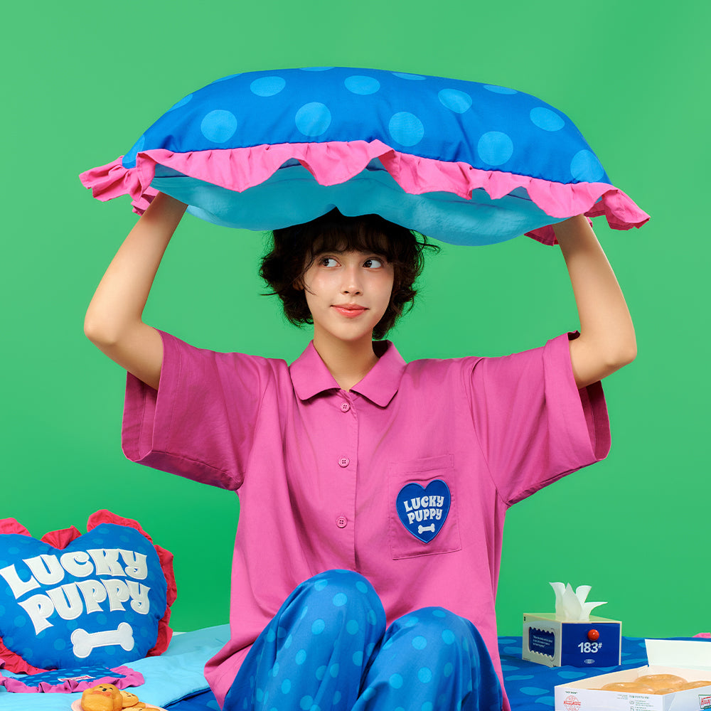 冷感枕カバー - Lucky Puppy Blue