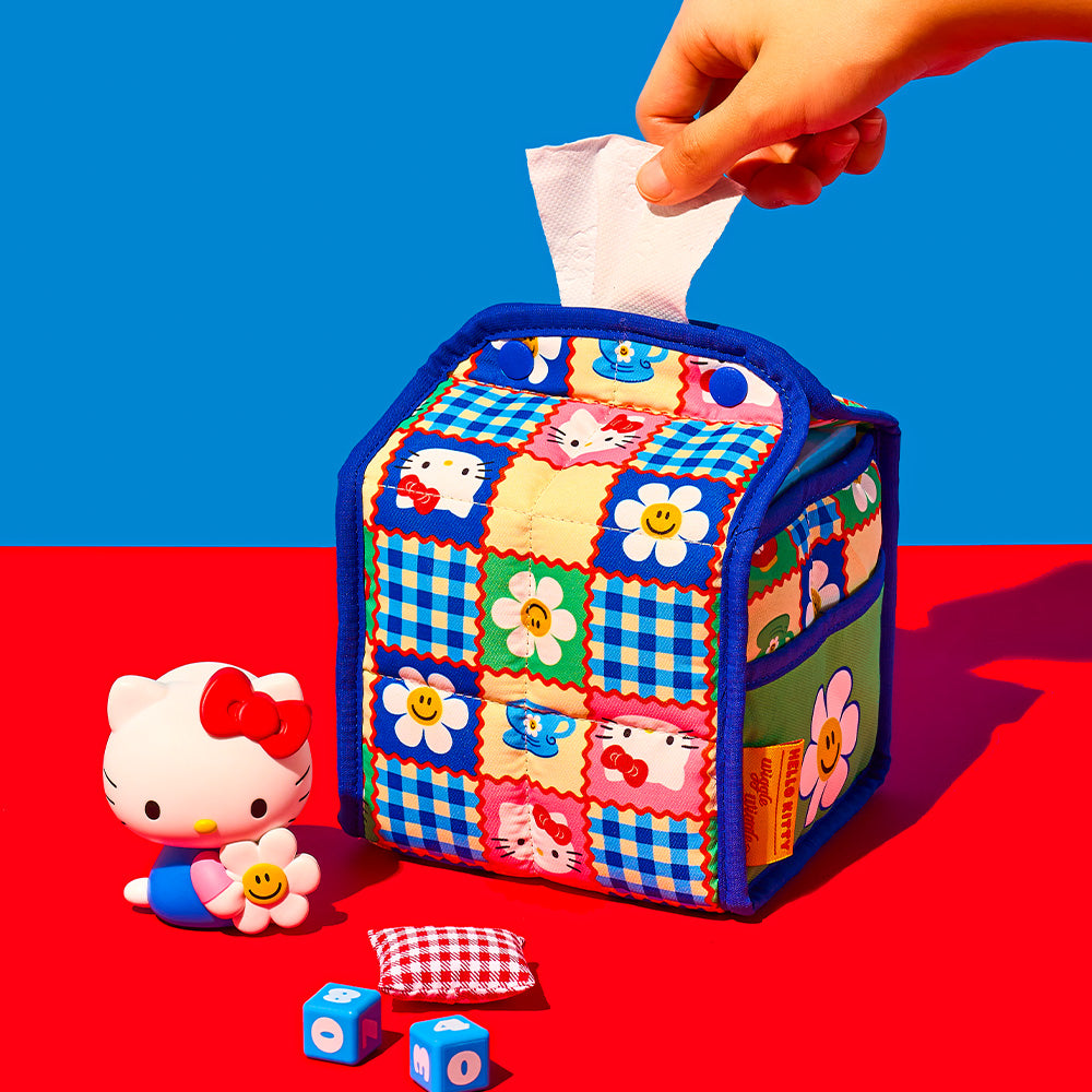 [Hello Kitty & wiggle wiggle]ポケットティッシュカバー - Pink Check Garden