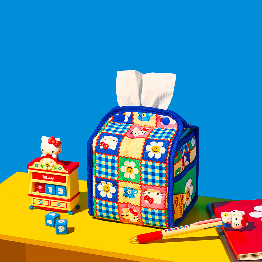 [Hello Kitty & wiggle wiggle]ポケットティッシュカバー - Pink Check Garden