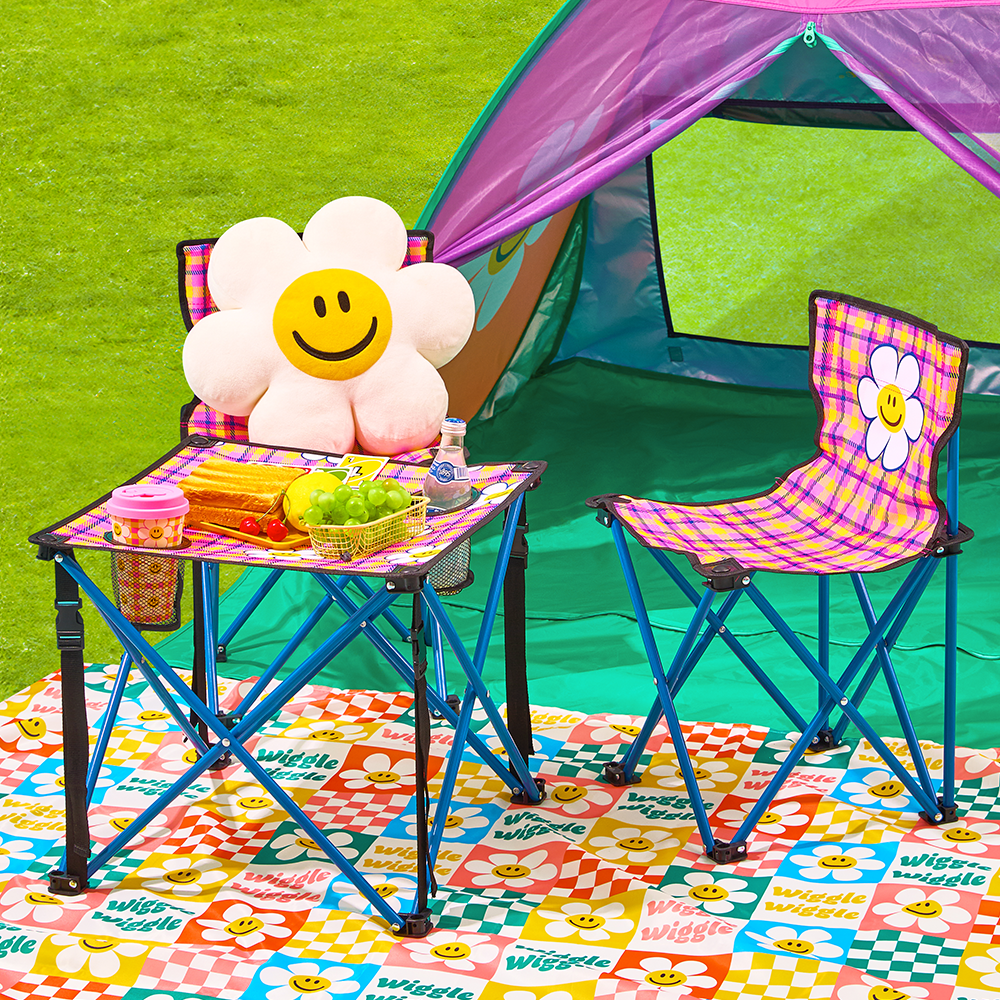 フォールディングテーブル&チェアセット - Smile We Love Check フォールディングテーブル&チェアセット - Smile We Love Check